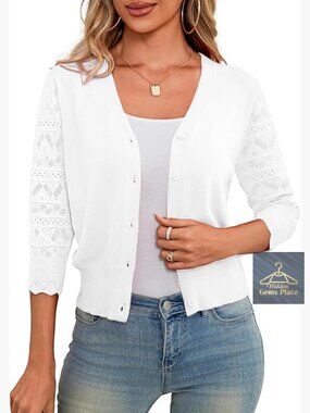 Lightweight Viscose Cropped Cardigan 3/4 Sleeve Button Down Shrug S-XL